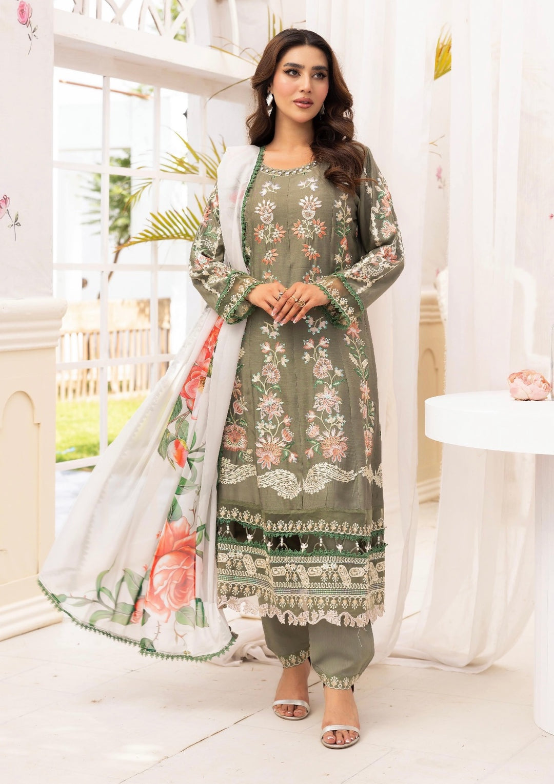 Simrans premium 3 piece farshi shalwar embroidered collection BK 03