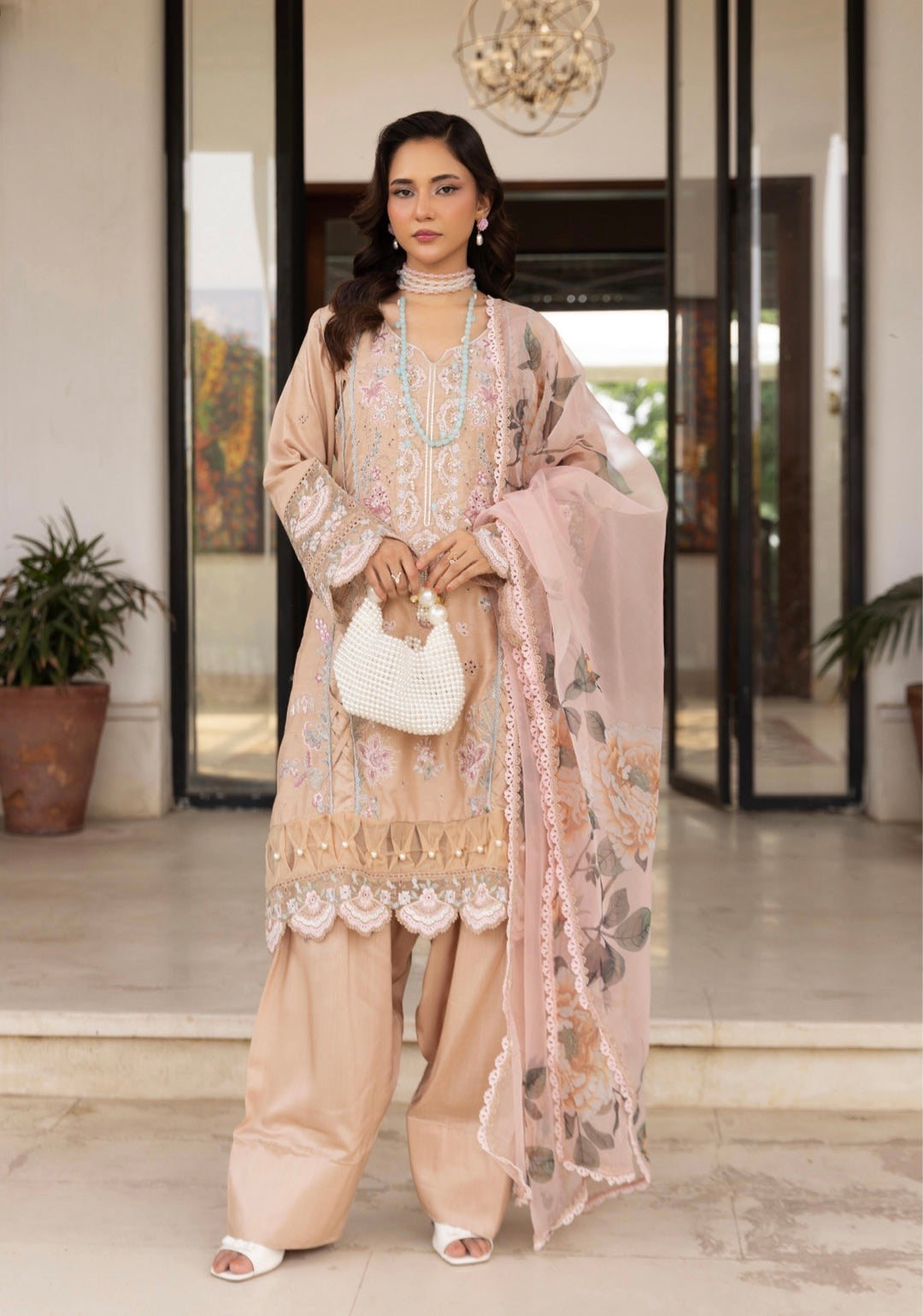Simrans premium 3 piece farshi shalwar embroidered collection BK 05