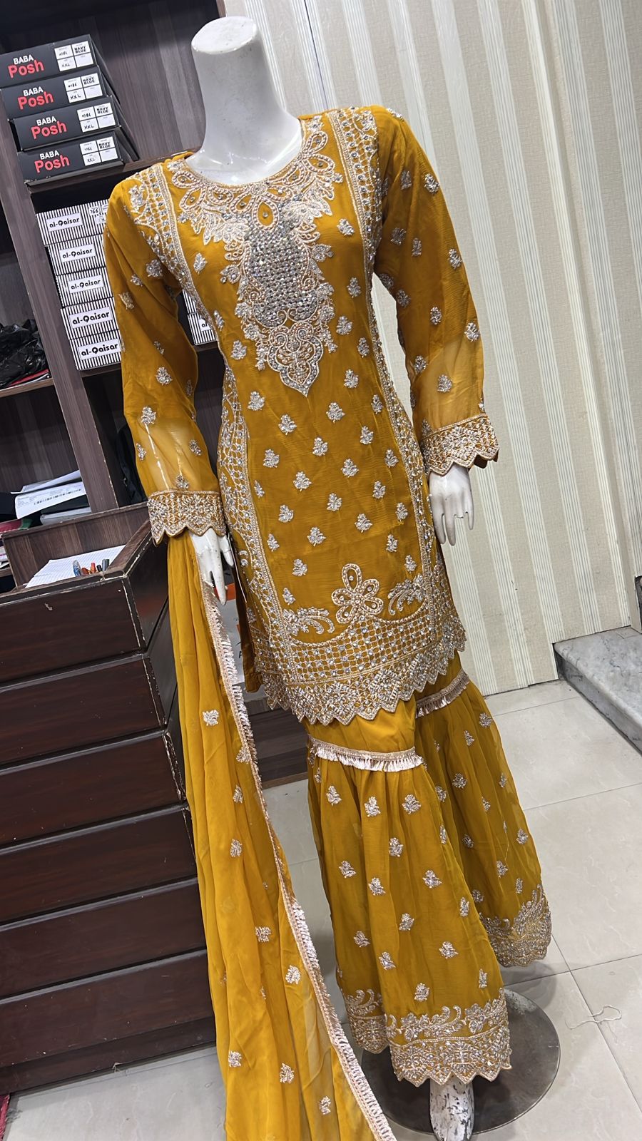 Shazaib Embroidered Chiffon 3-Piece – Mummy & Me Ledies yellow OutfitSHZ01