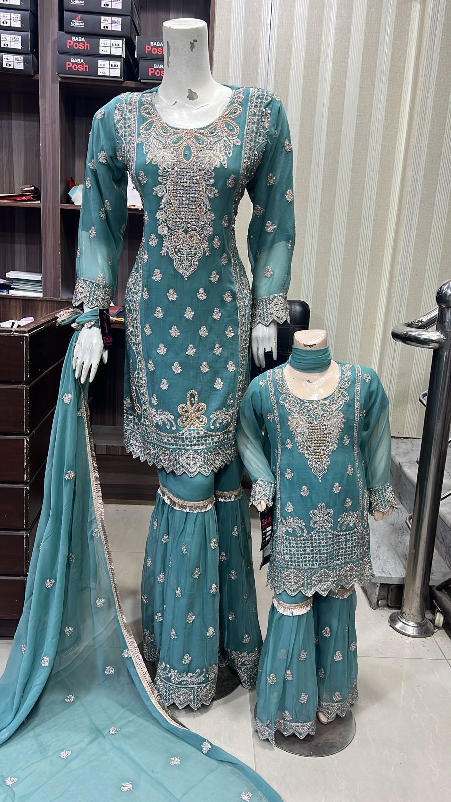 Shazaib Embroidered Chiffon 3-Piece – Mummy & Me Ledies yellow OutfitSHZ07