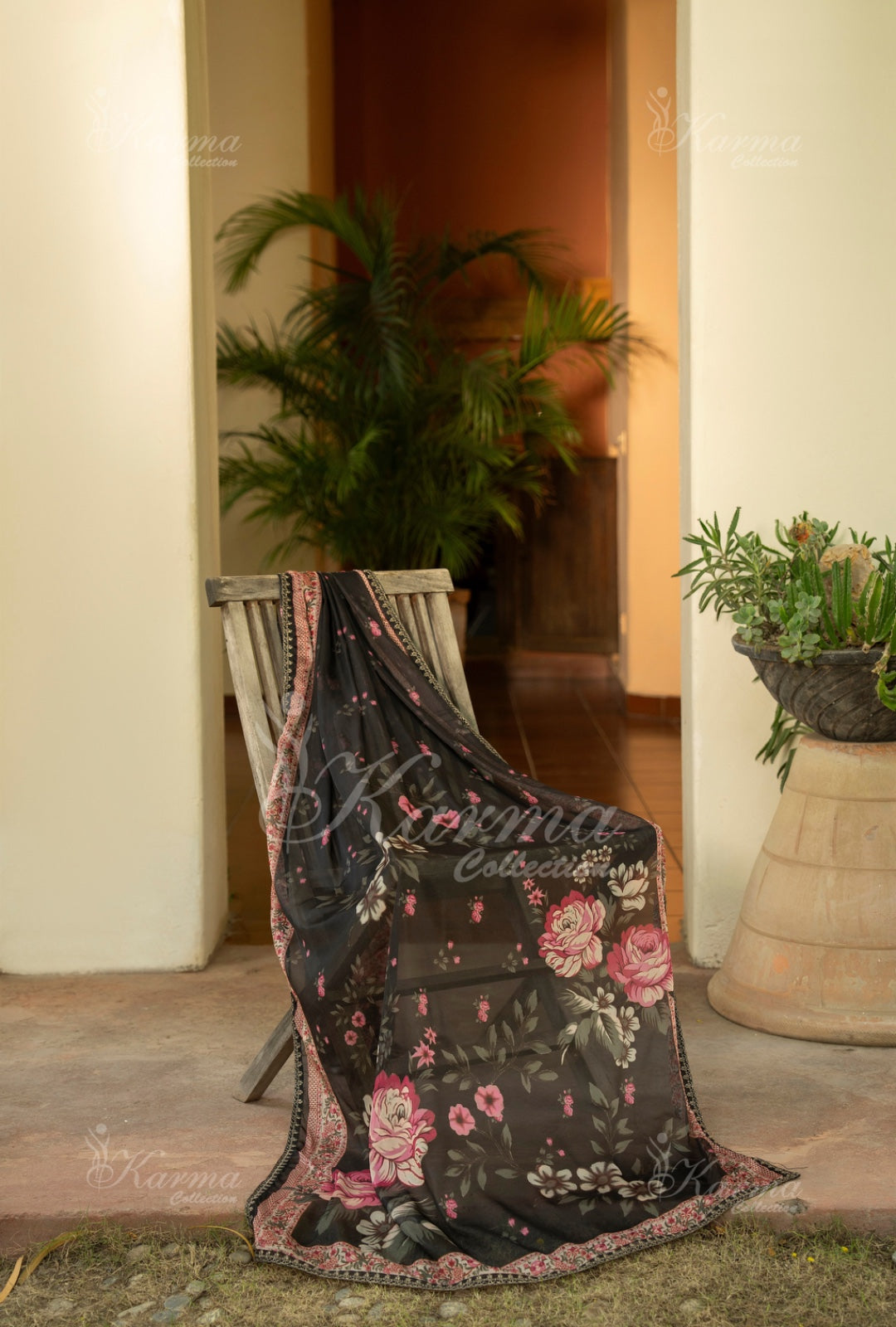 Karma Embroidered Chiffon Shirt with Matte Thread Work KNC 05