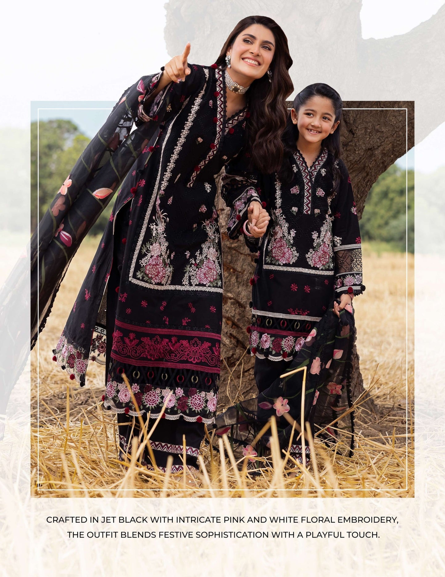 SIMRANS Heer premium 3 piece mummy & me Ladies Black medium Eid outfit 1028