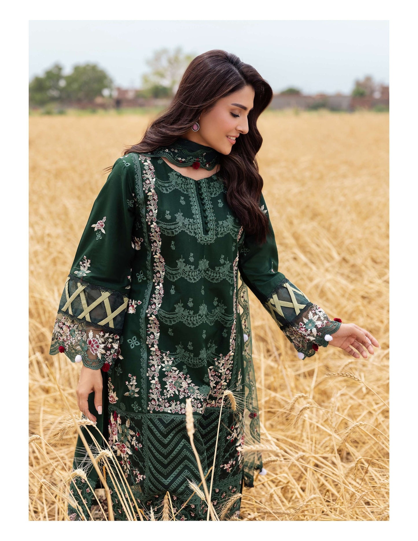 SIMRANS Heer premium 3 piece mummy & me Ledies green medium Eid outfit 1030