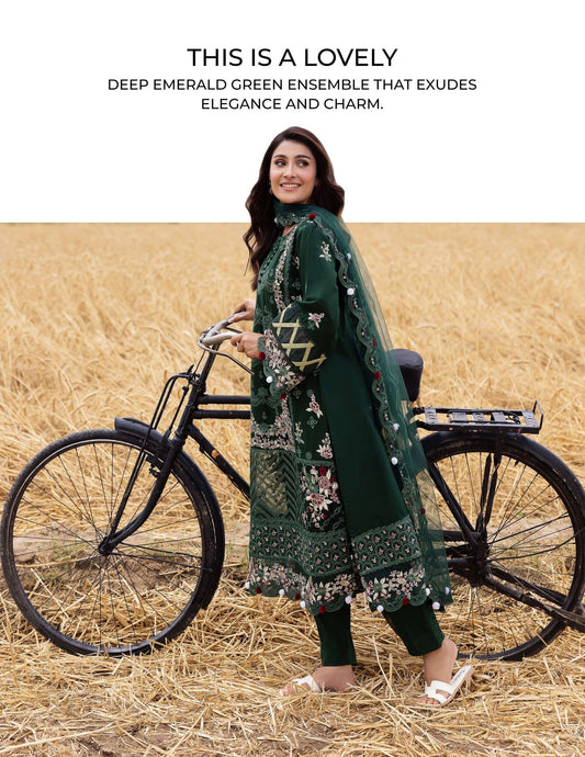 SIMRANS Heer premium 3 piece mummy & me Ledies green medium Eid outfit 1030