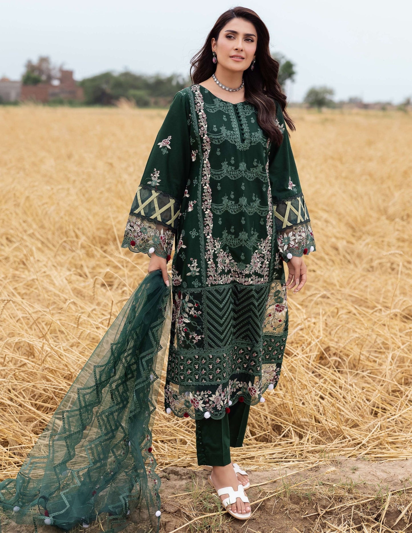 SIMRANS Heer premium 3 piece mummy & me Ledies green medium Eid outfit 1030