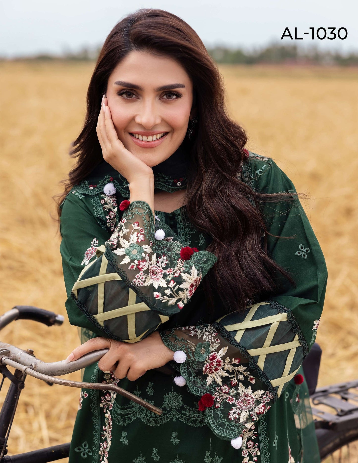 SIMRANS Heer premium 3 piece mummy & me Ledies green medium Eid outfit 1030