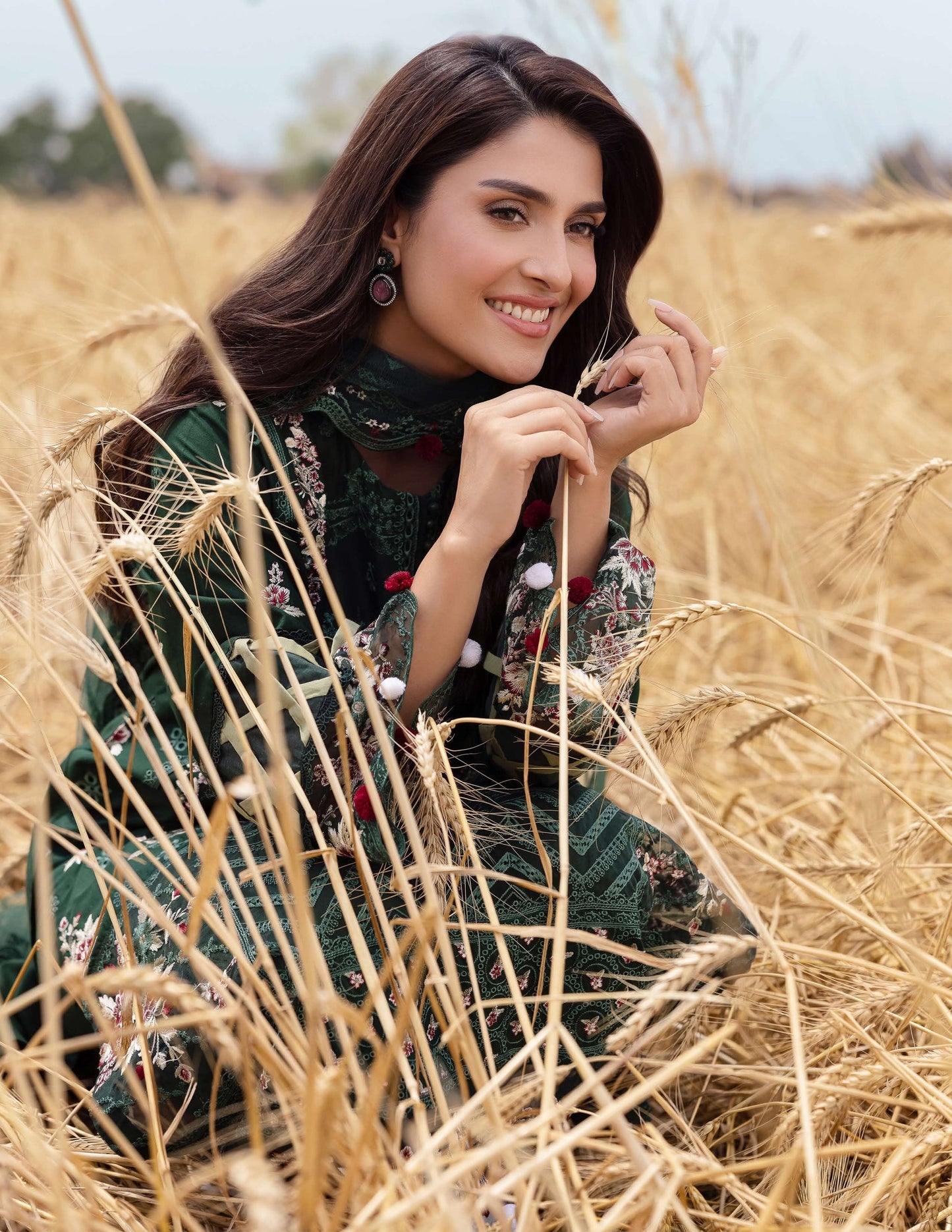 SIMRANS Heer premium 3 piece mummy & me Ledies green medium Eid outfit 1030