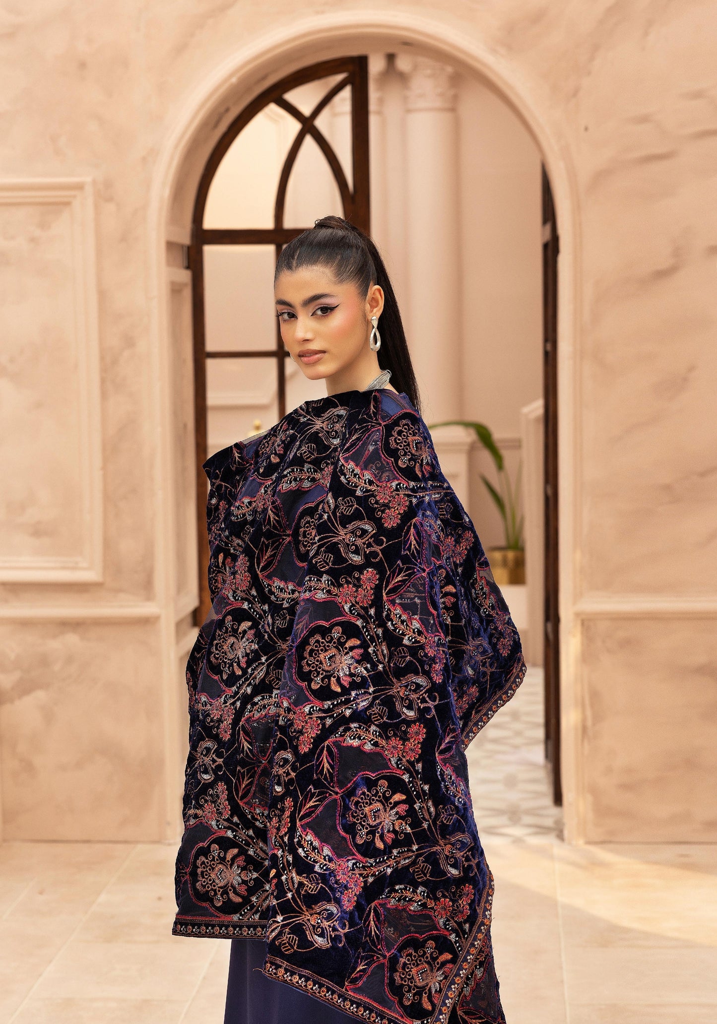 Hanna Dhanak 3PC Embroidered Readymade Suit with Velvet Shawl SHD24