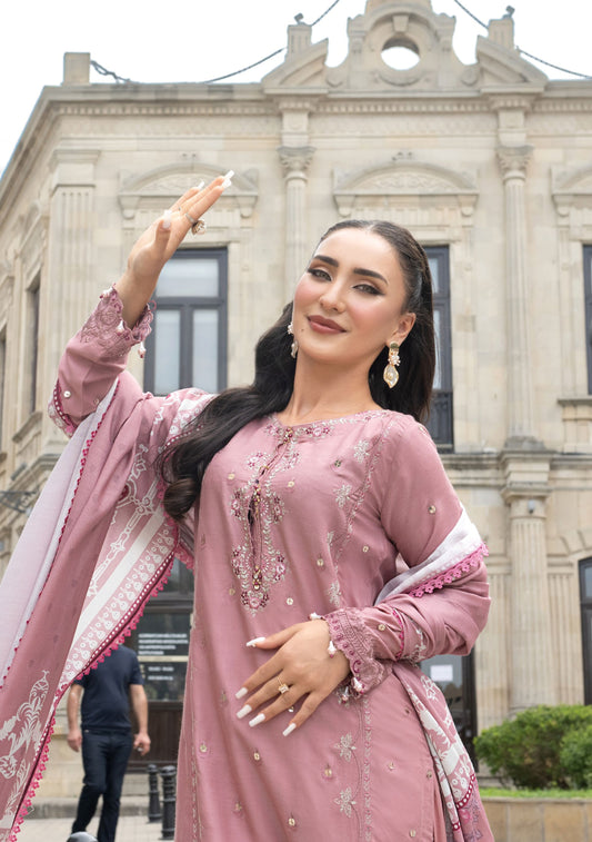 SIMRANS BAKU EMBROIDERED LINEN WITH KOTAIL SHAWLS 3PC EMBROIDERED READYMADE SBL404