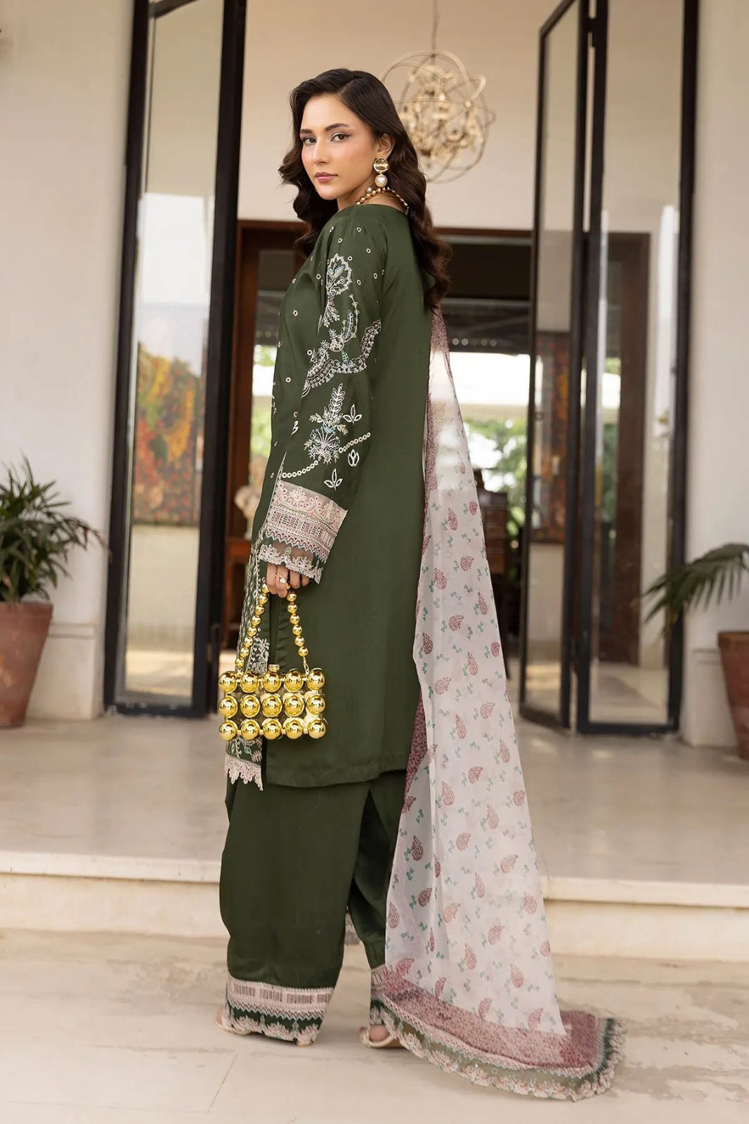 Simrans premium 3 piece farshi shalwar embroidered collection BK 01