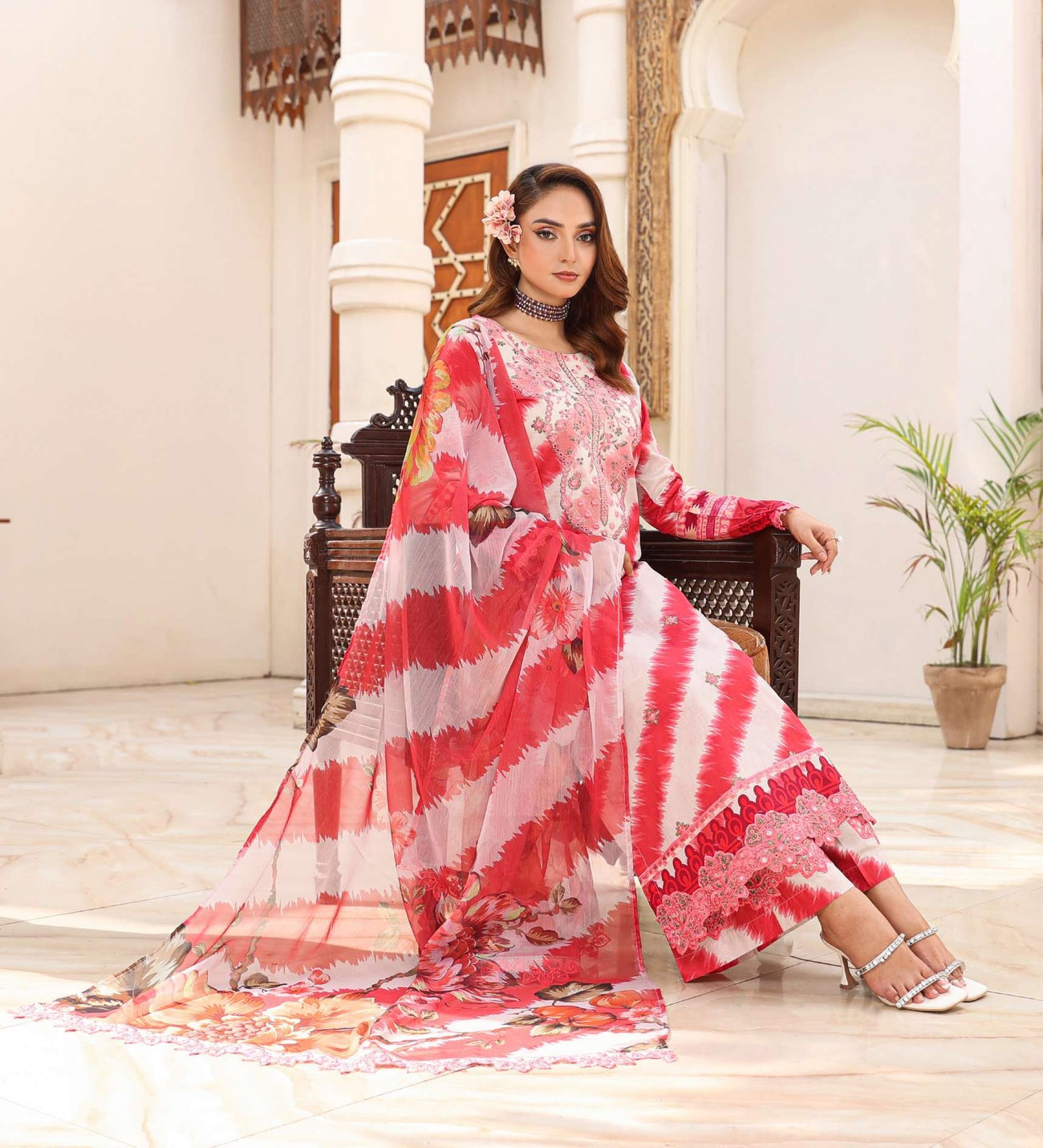 SIMRANS Mehrunisa premium 3 piece mummy & me Ladies red outfit BK17