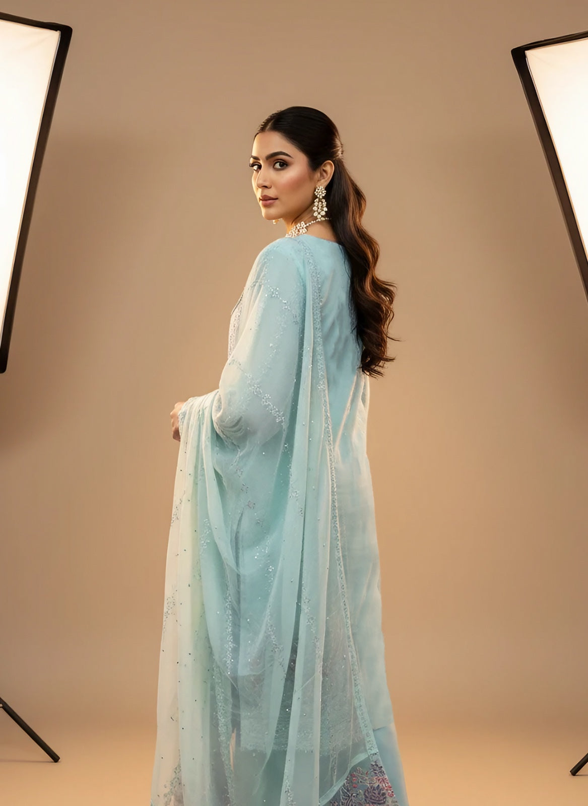 Elegant Embroidered Pakistani Suit | Palazzo Bottom & Elegant Floral Dupatta CK11