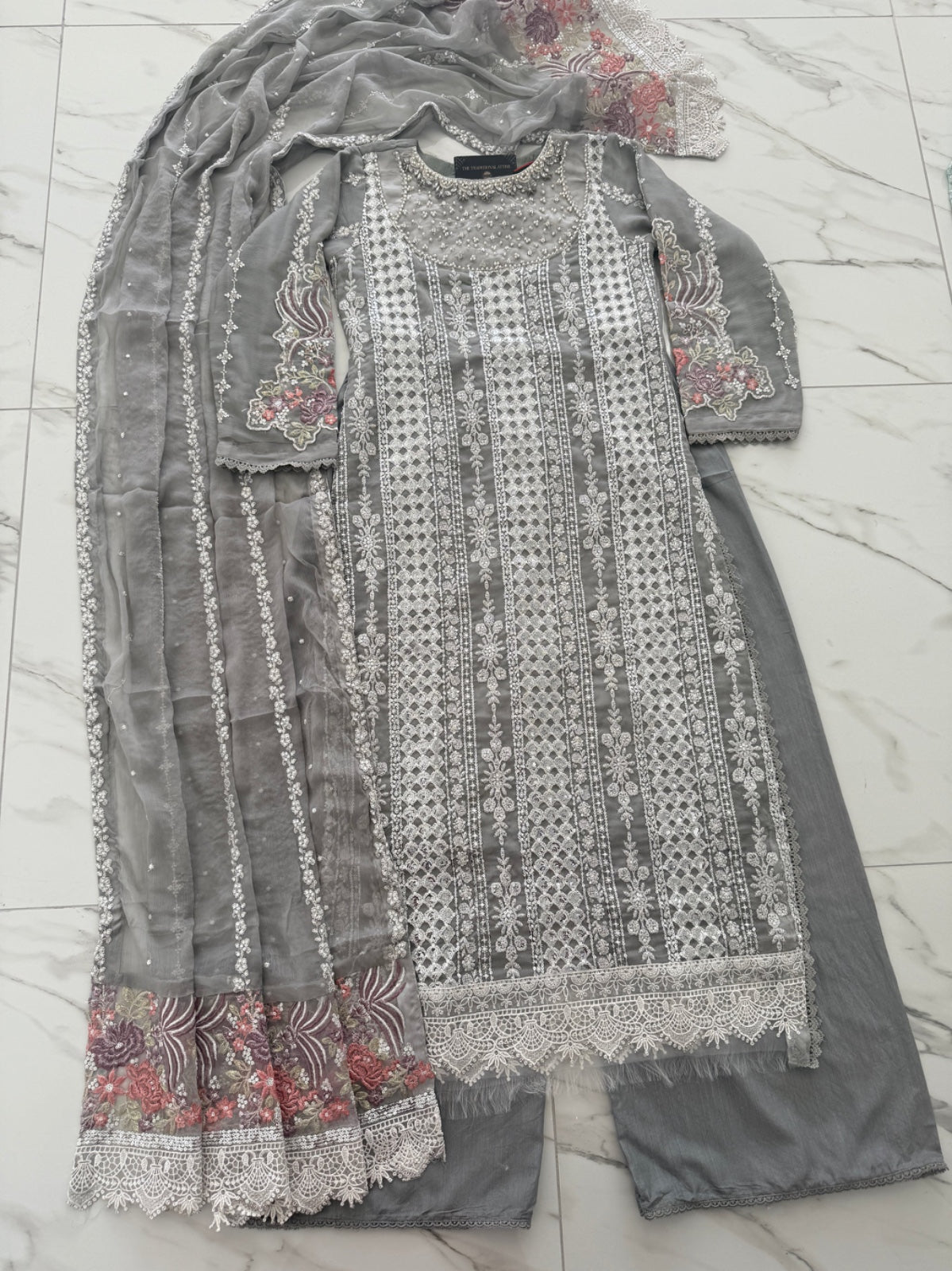 Elegant Embroidered Pakistani Suit | Palazzo Bottom & Elegant Floral Dupatta CK12