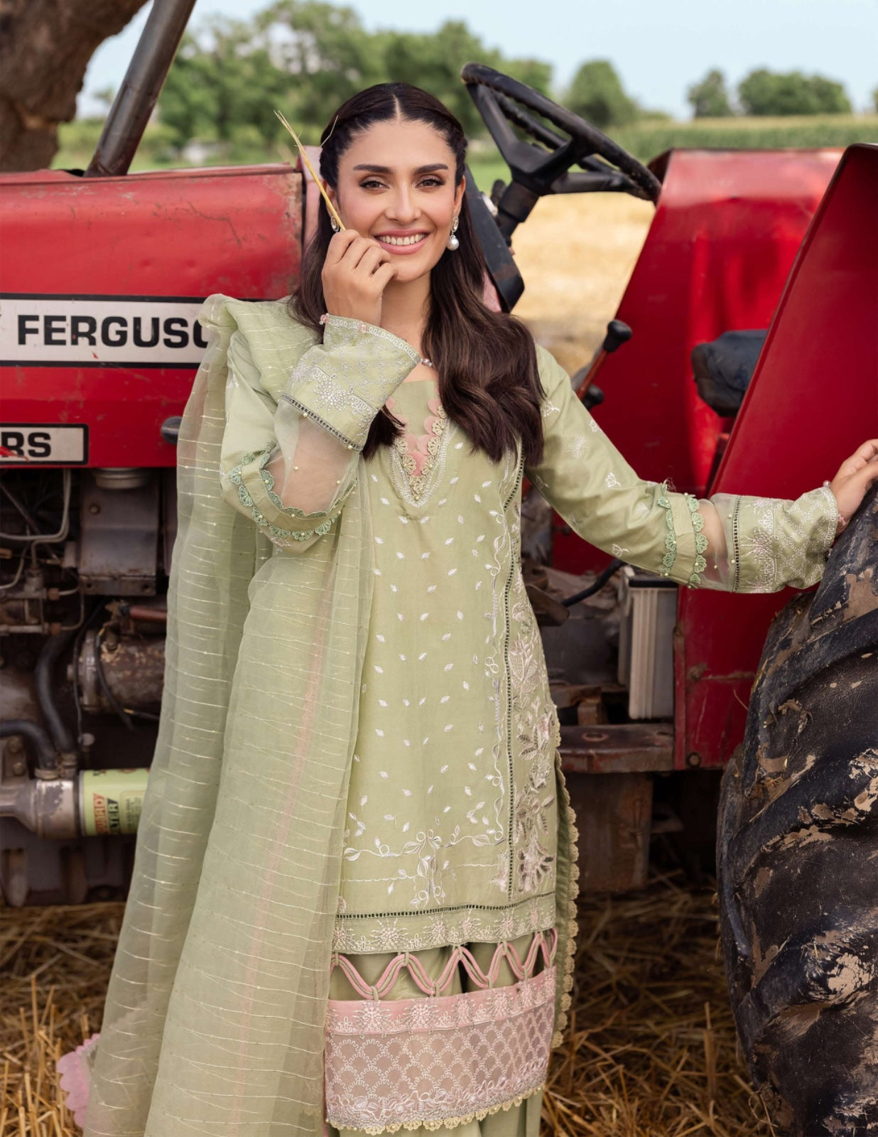 SIMRANS Heer premium 3 piece mummy & me Ledies Green medium Eid outfit CK15