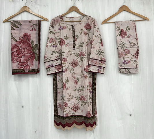 Traditional Meets Trendy – Swan Linen 3-Piece Readymade Outfit D08