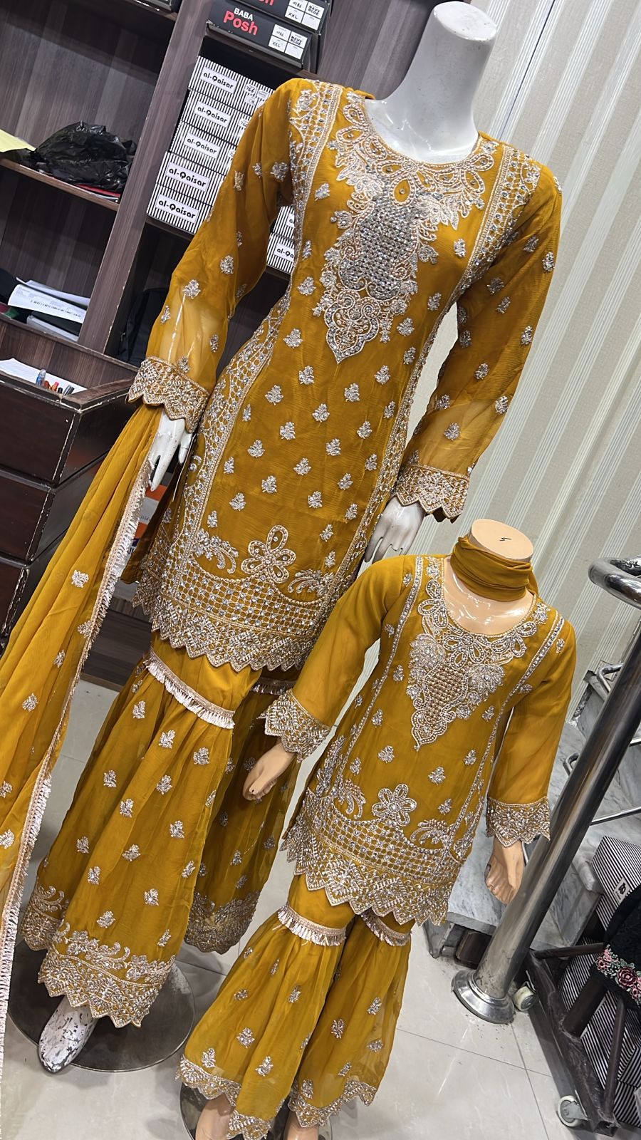 Shazaib Embroidered Chiffon 3-Piece – Mummy & Me Ledies yellow OutfitSHZ01