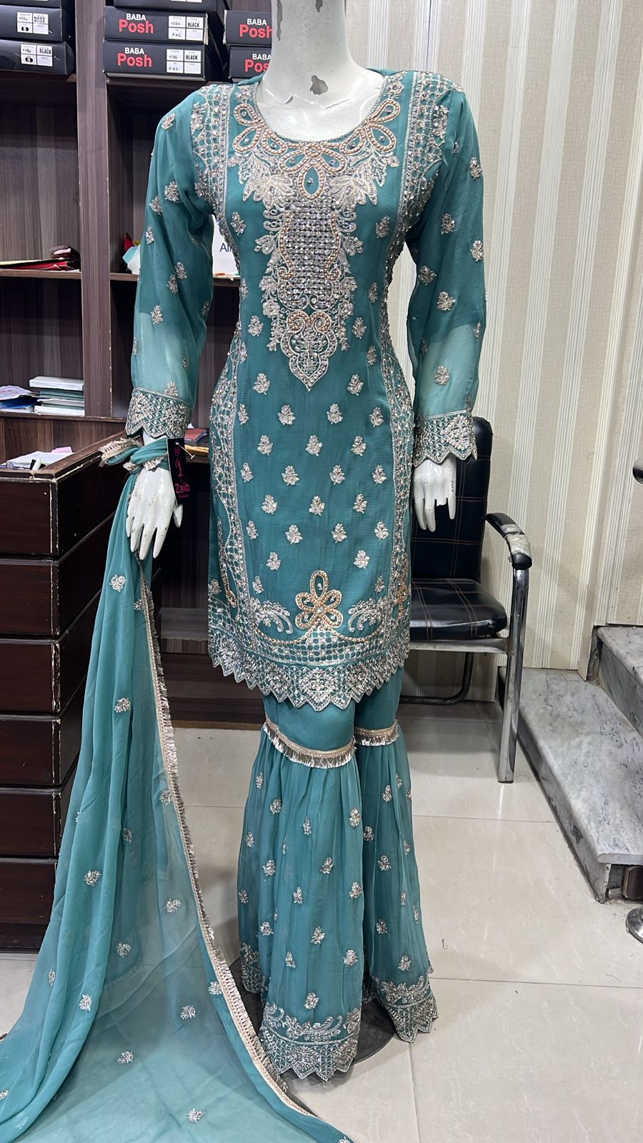 Shazaib Embroidered Chiffon 3-Piece – Mummy & Me Ledies yellow OutfitSHZ07