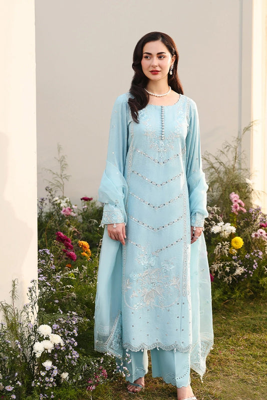Sky Blue Luxury Embroidered Eid Suit with Organza Dupatta – MTF6