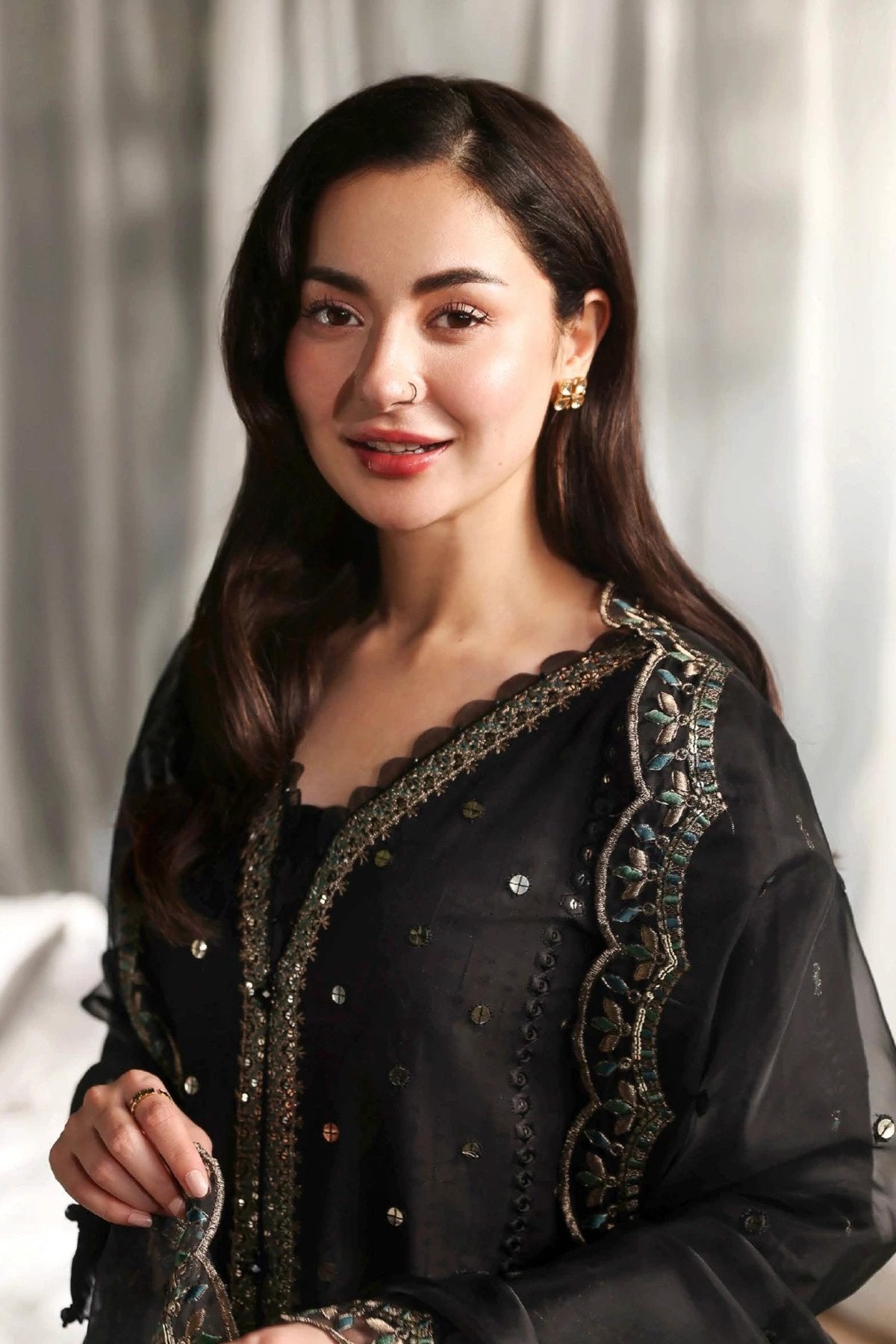 Midnight Black Luxury Embroidered Eid Suit with Organza Dupatta – MTF4