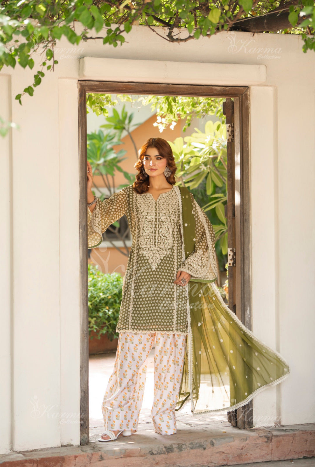 Karma Embroidered Chiffon Shirt with Matte Thread Work KNC 01