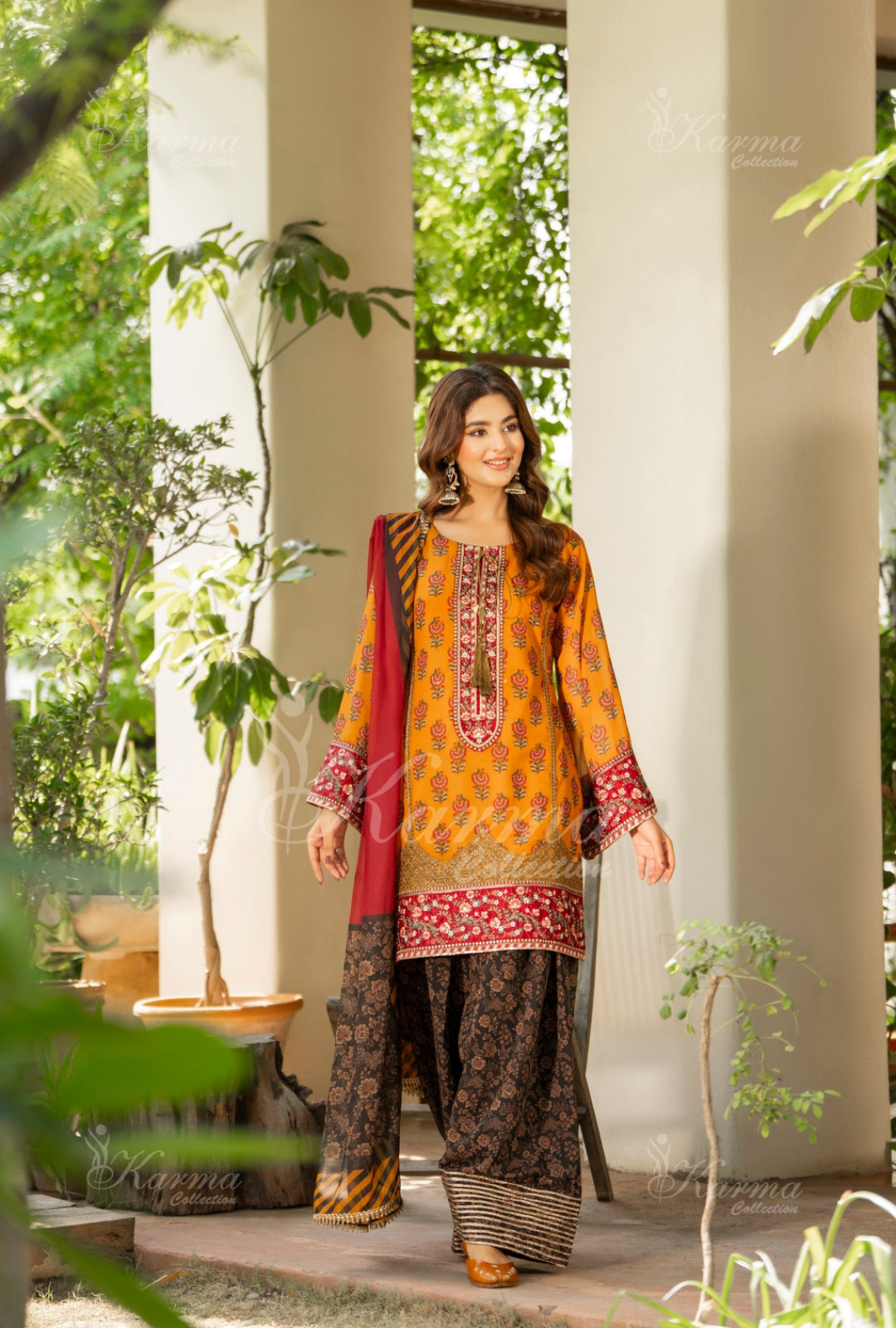 Karma Embroidered Chiffon Shirt with Matte Thread Work KNC 10