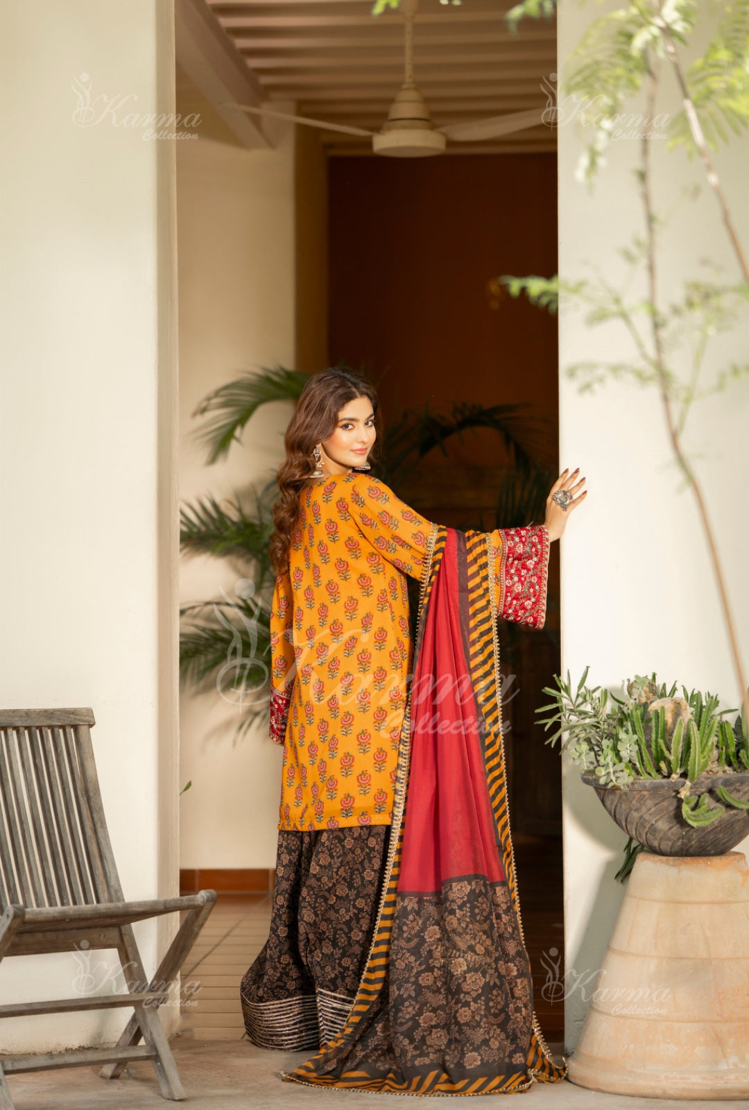 Karma Embroidered Chiffon Shirt with Matte Thread Work KNC 10