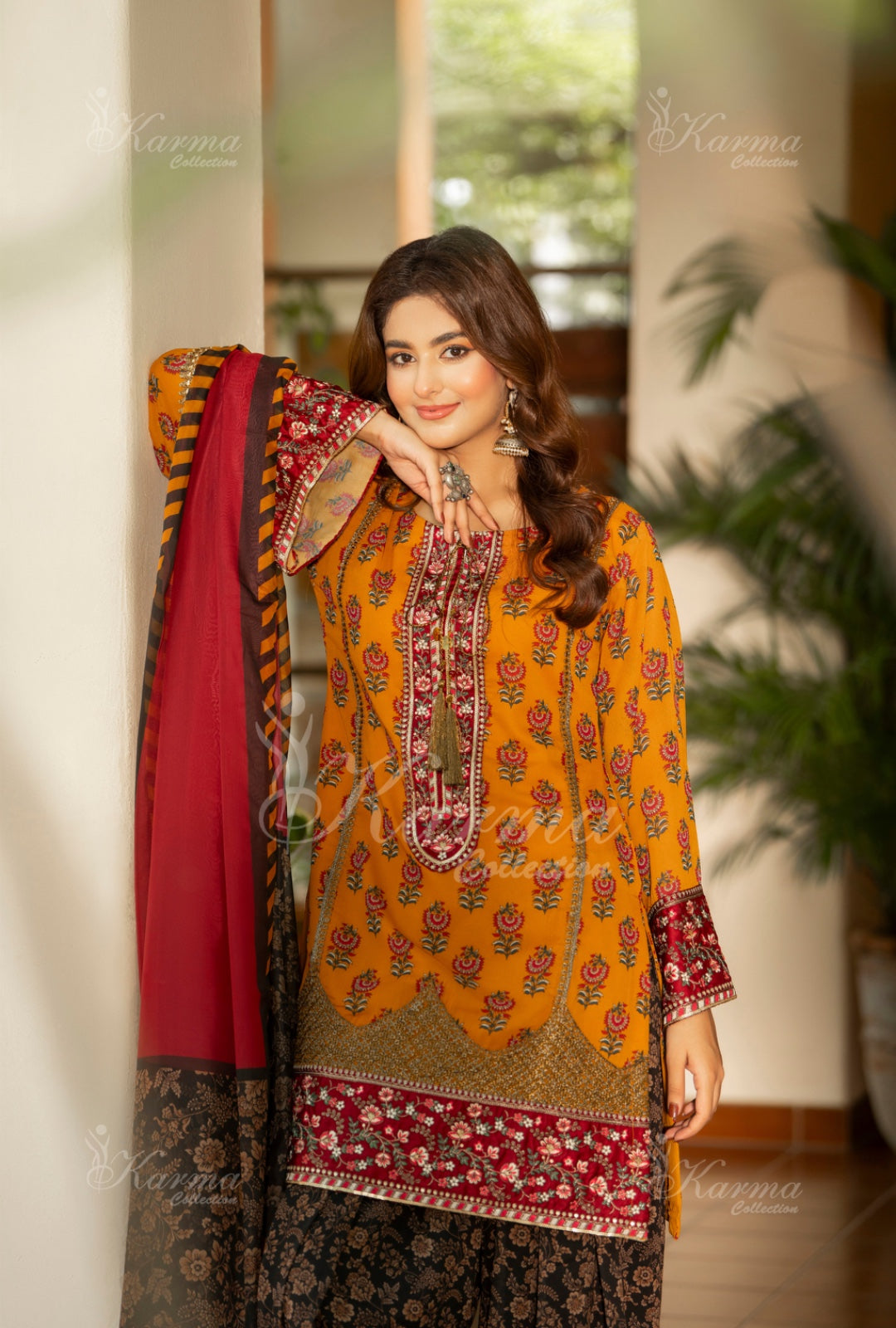 Karma Embroidered Chiffon Shirt with Matte Thread Work KNC 10