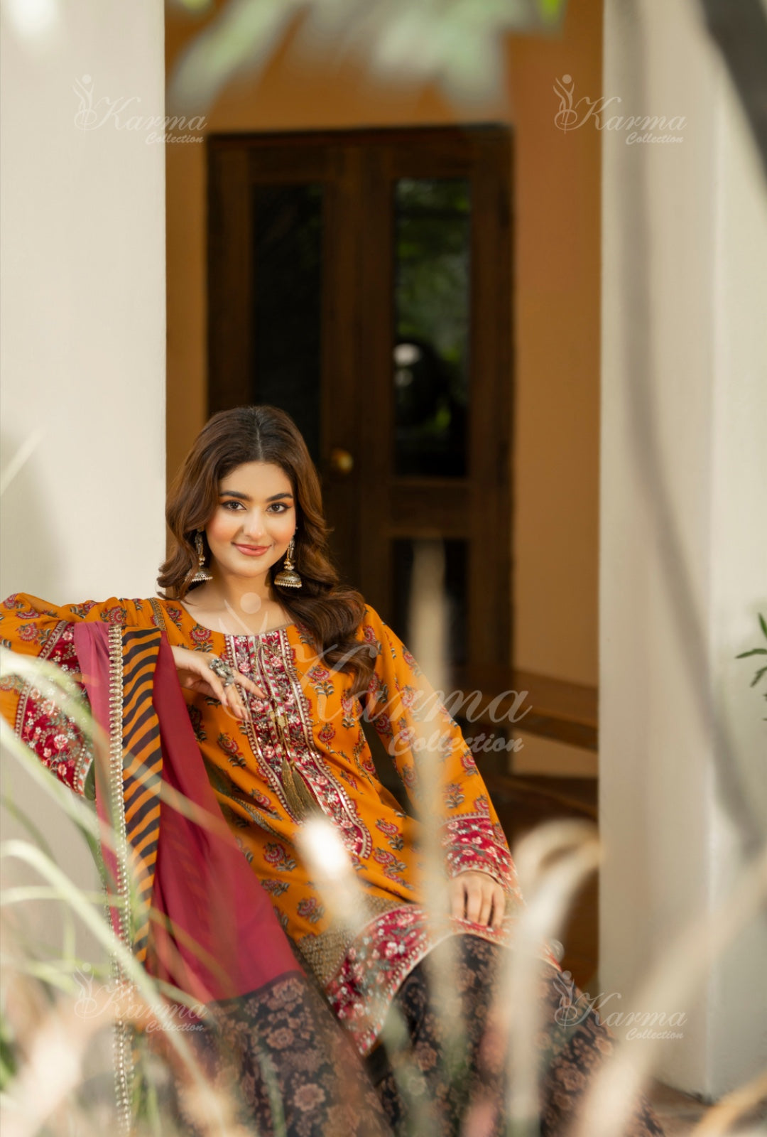 Karma Embroidered Chiffon Shirt with Matte Thread Work KNC 10