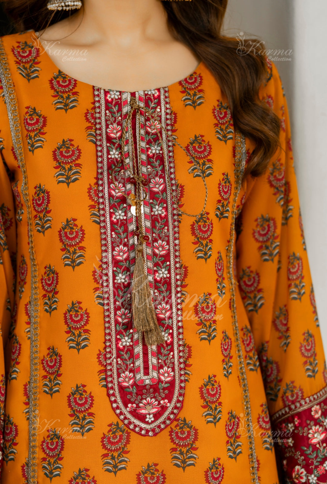 Karma Embroidered Chiffon Shirt with Matte Thread Work KNC 10