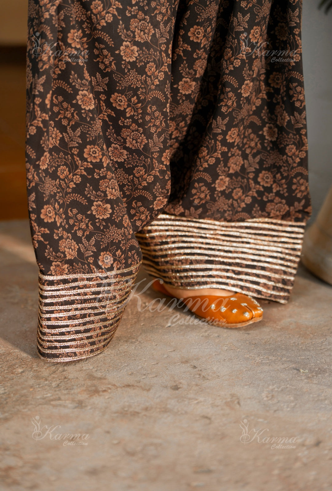 Karma Embroidered Chiffon Shirt with Matte Thread Work KNC 10