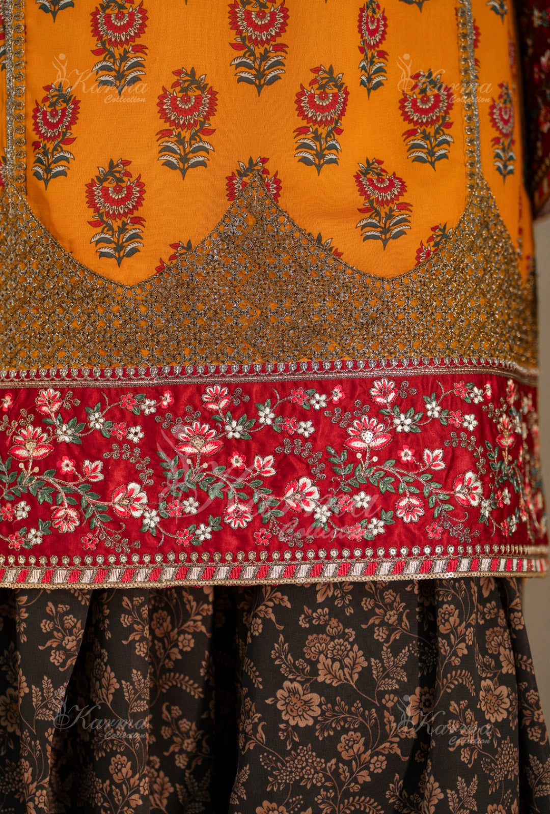 Karma Embroidered Chiffon Shirt with Matte Thread Work KNC 10