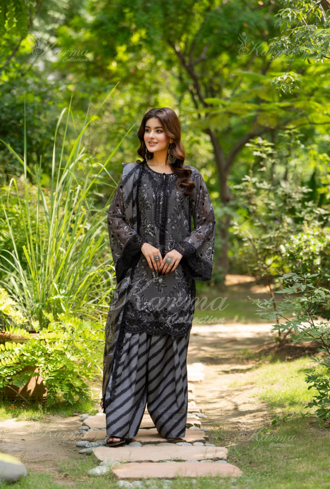 Karma Embroidered Chiffon Shirt with Matte Thread Work KNC 11