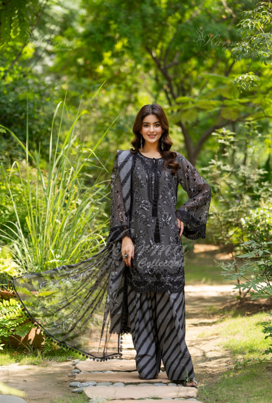 Karma Embroidered Chiffon Shirt with Matte Thread Work KNC 11