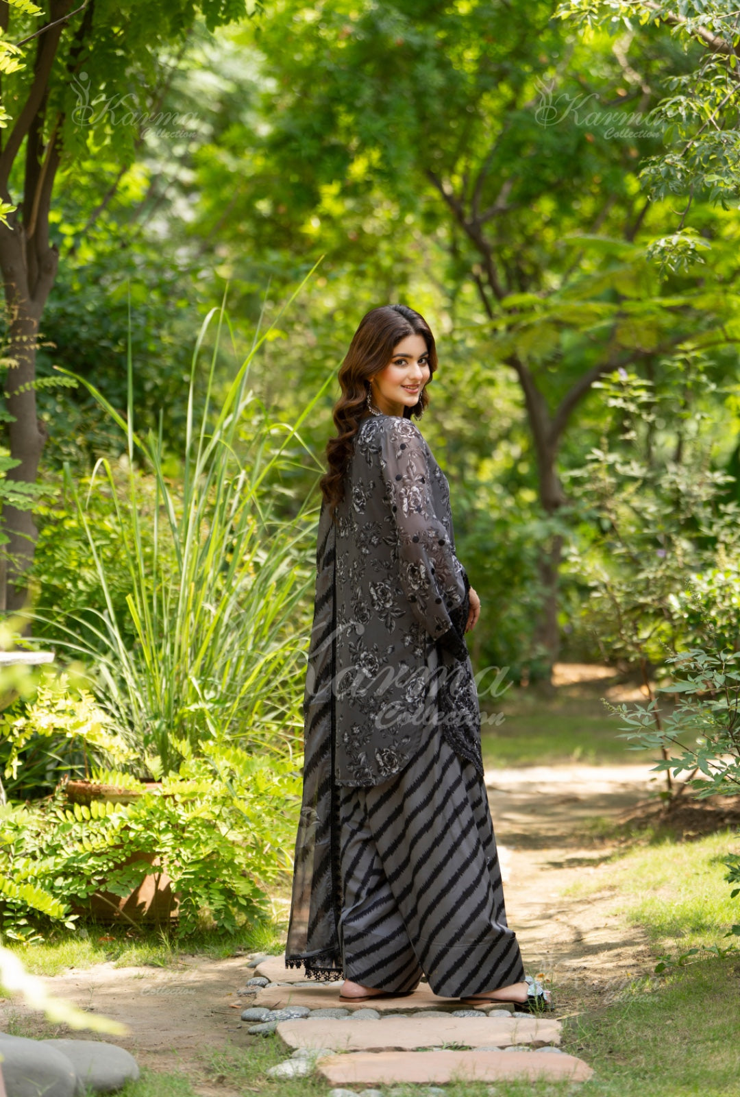 Karma Embroidered Chiffon Shirt with Matte Thread Work KNC 11