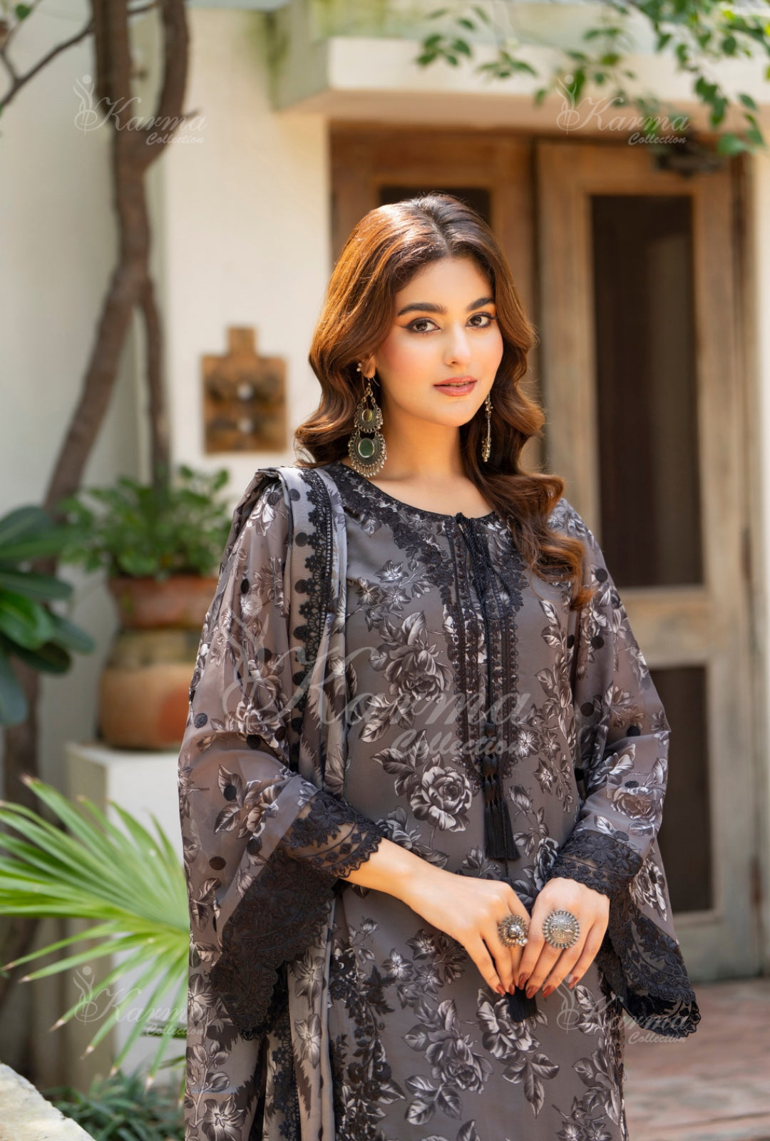 Karma Embroidered Chiffon Shirt with Matte Thread Work KNC 11