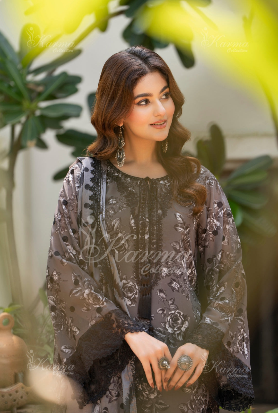 Karma Embroidered Chiffon Shirt with Matte Thread Work KNC 11