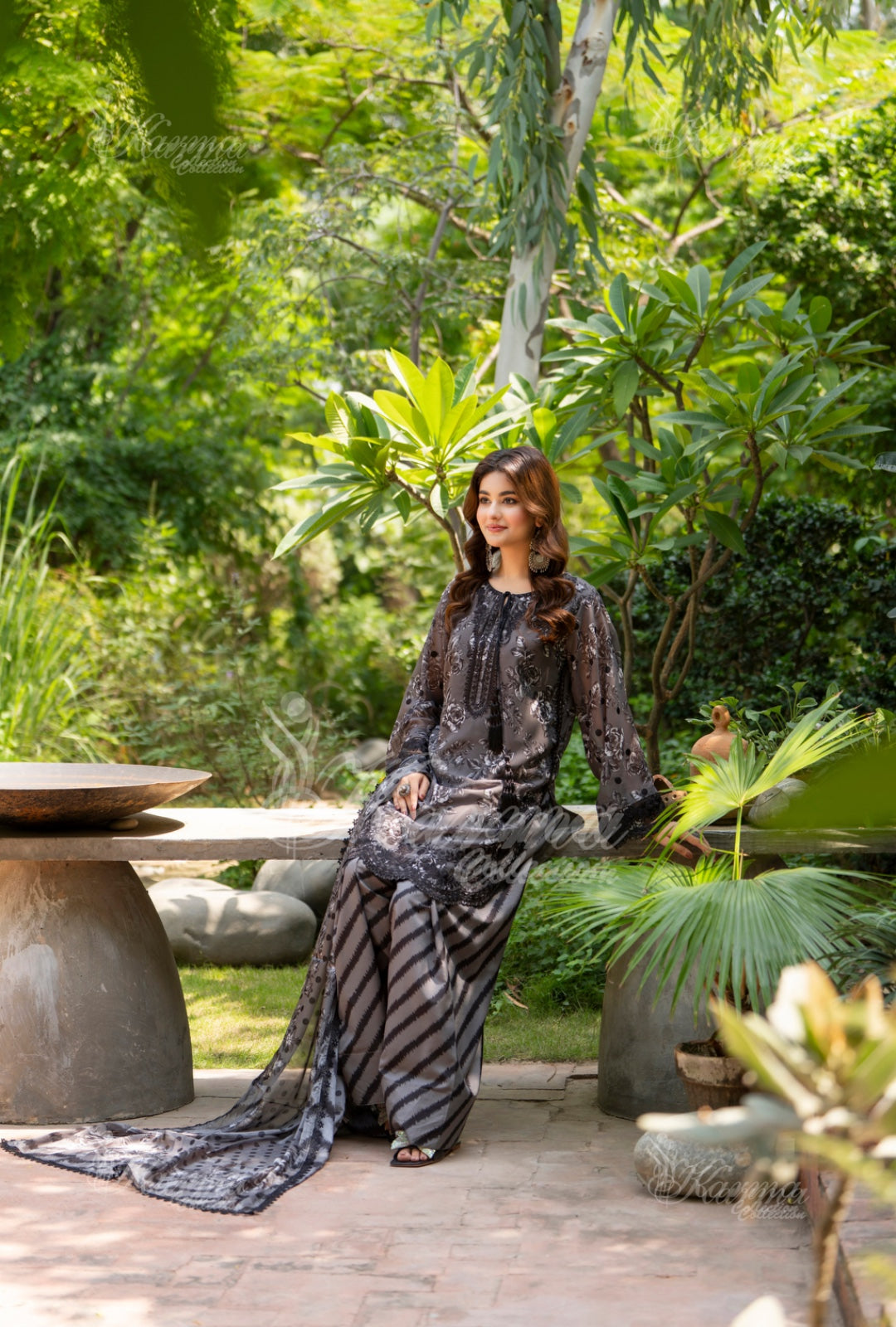 Karma Embroidered Chiffon Shirt with Matte Thread Work KNC 11