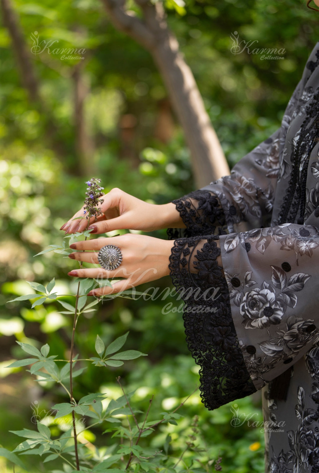 Karma Embroidered Chiffon Shirt with Matte Thread Work KNC 11