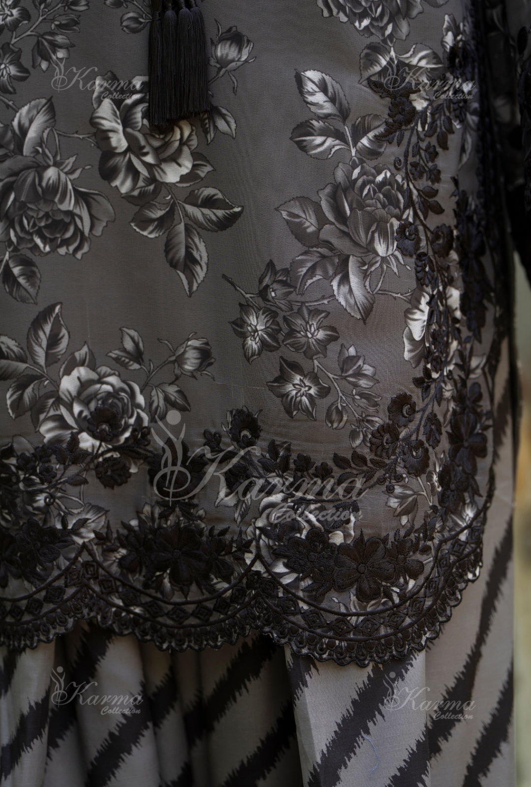 Karma Embroidered Chiffon Shirt with Matte Thread Work KNC 11