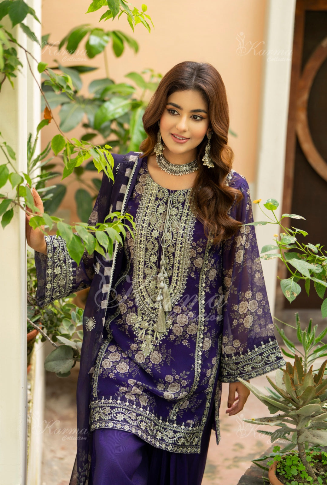 Karma Embroidered Chiffon Shirt with Matte Thread Work KNC12