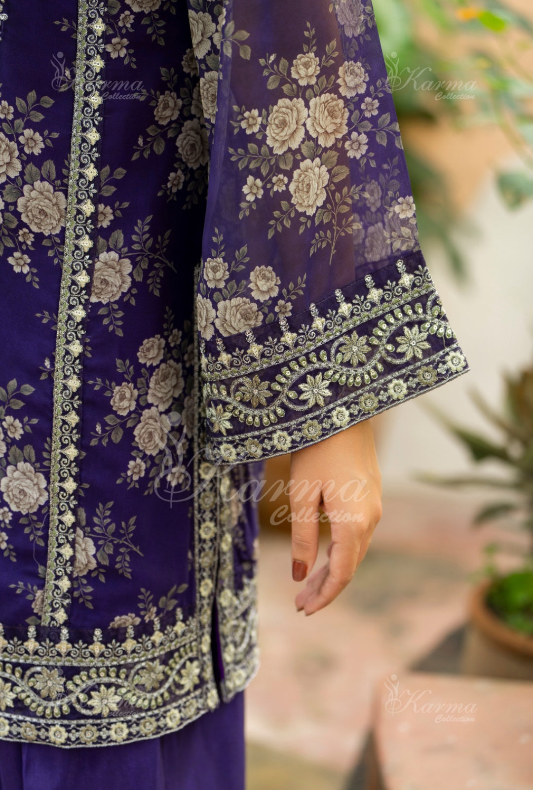 Karma Embroidered Chiffon Shirt with Matte Thread Work KNC12