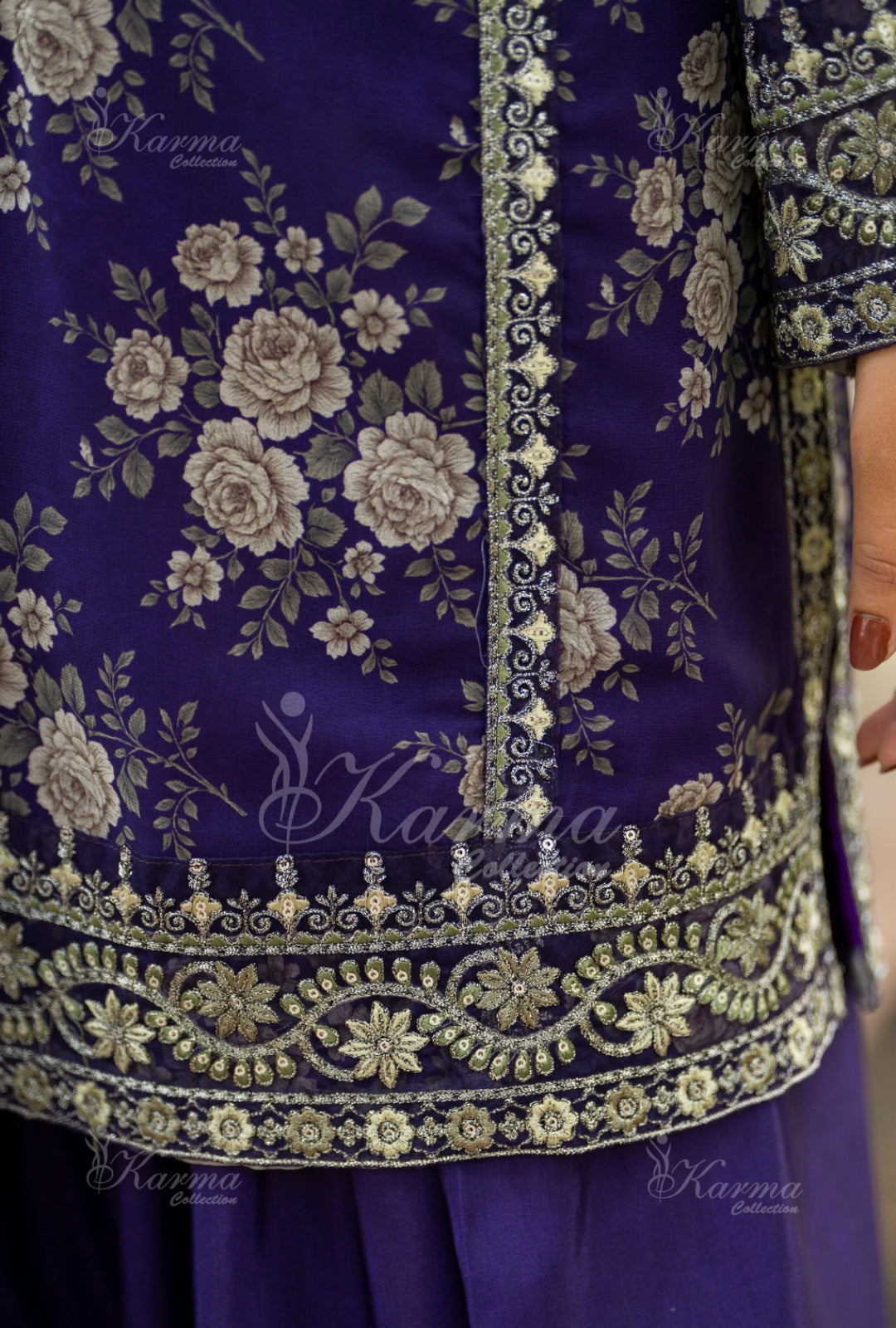 Karma Embroidered Chiffon Shirt with Matte Thread Work KNC12