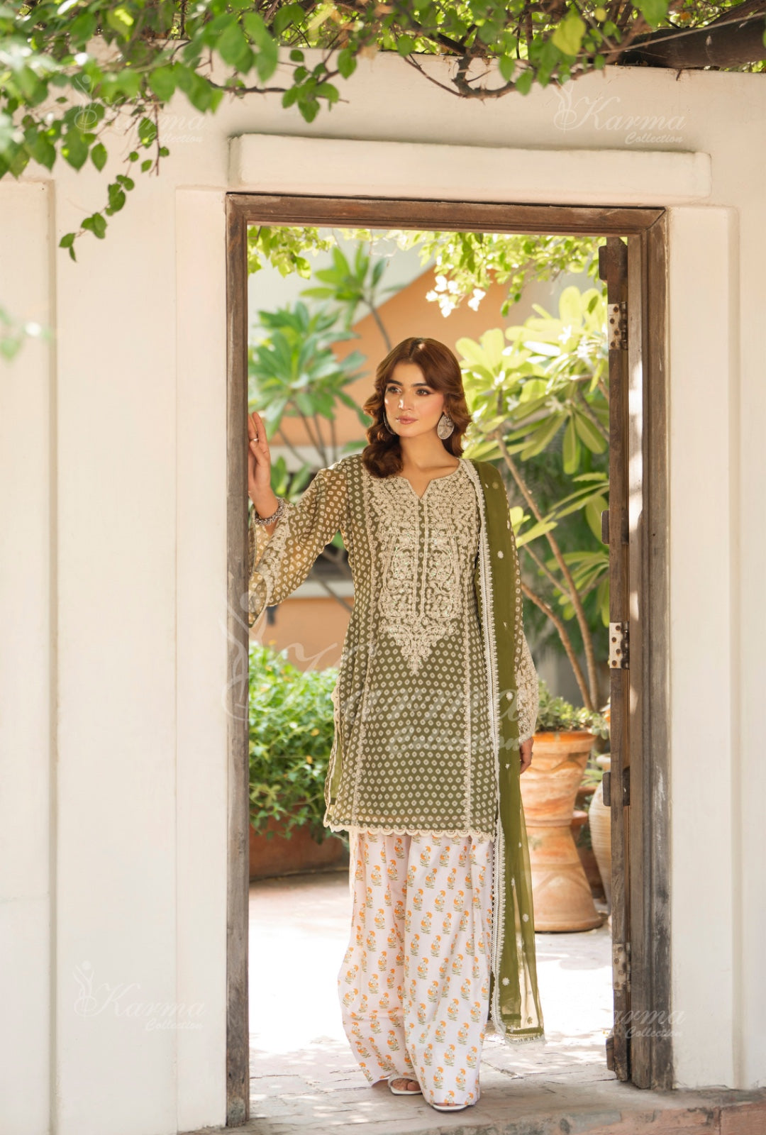 Karma Embroidered Chiffon Shirt with Matte Thread Work KNC 01