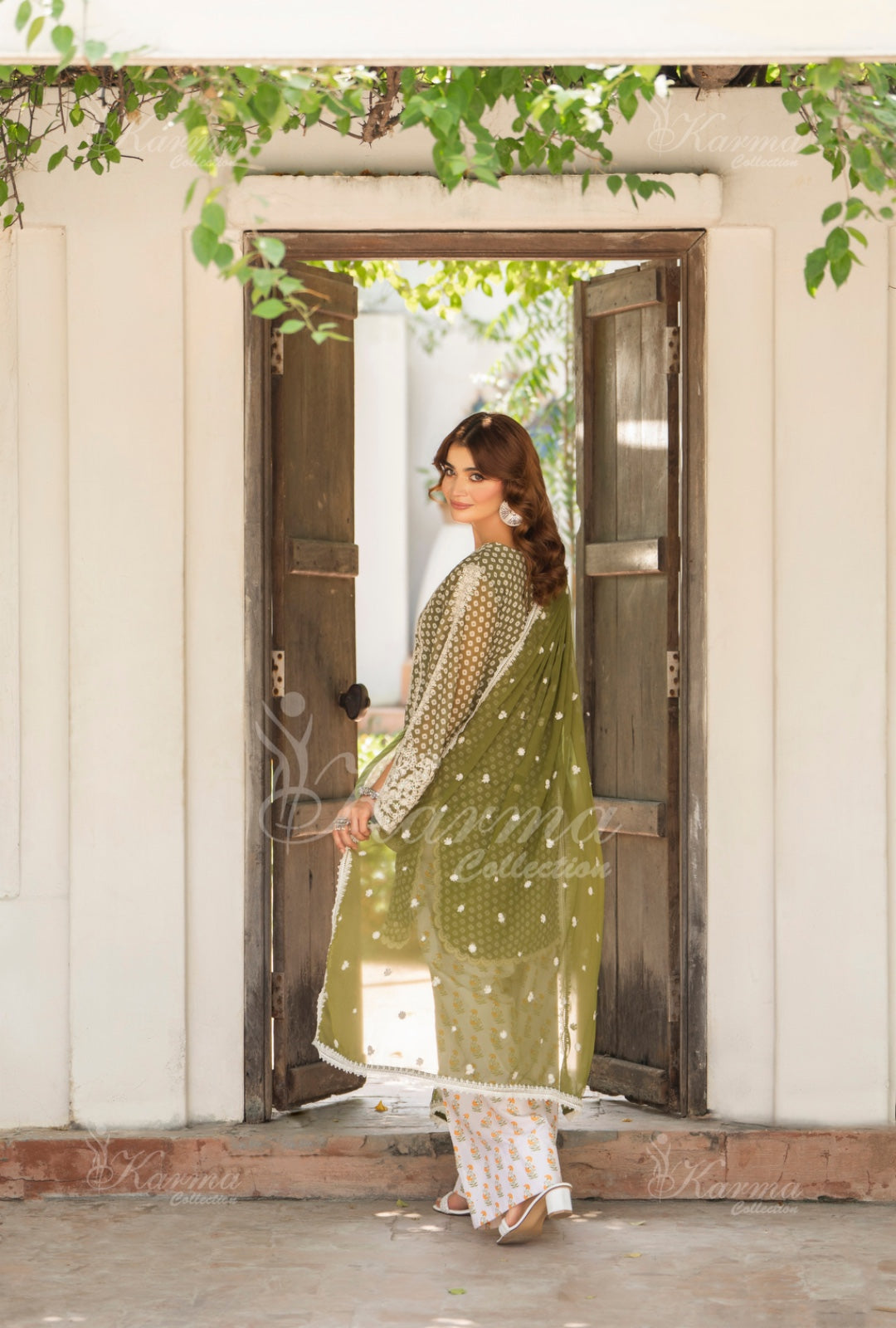 Karma Embroidered Chiffon Shirt with Matte Thread Work KNC 01