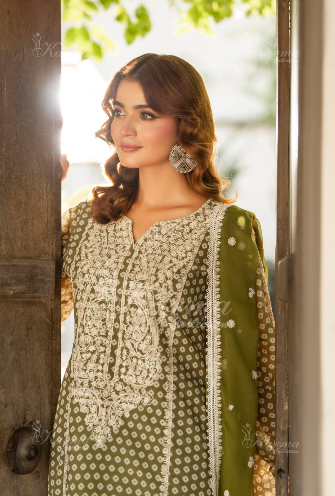 Karma Embroidered Chiffon Shirt with Matte Thread Work KNC 01