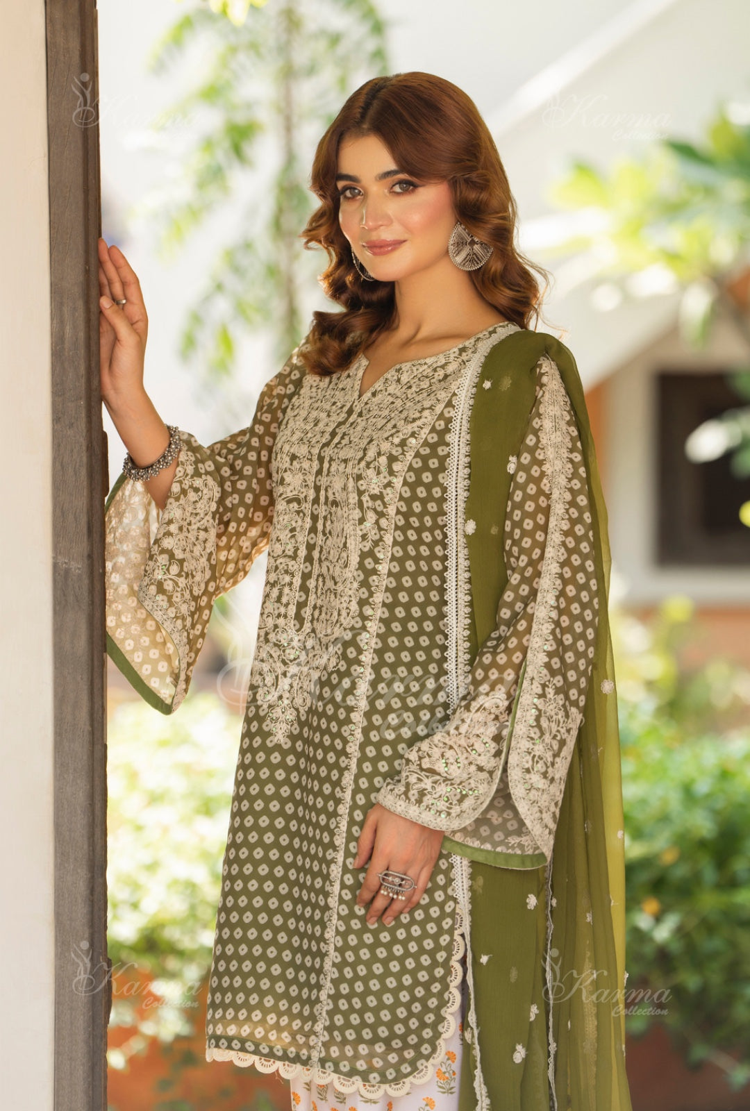 Karma Embroidered Chiffon Shirt with Matte Thread Work KNC 01