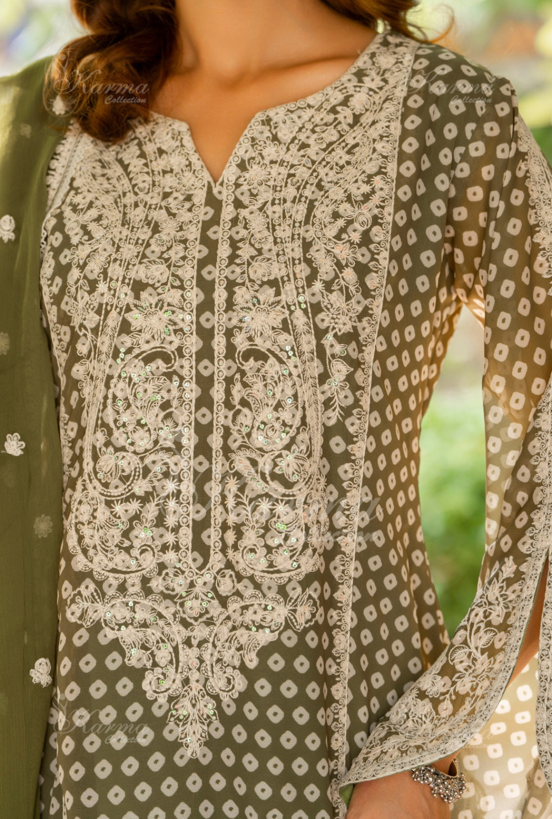 Karma Embroidered Chiffon Shirt with Matte Thread Work KNC 01