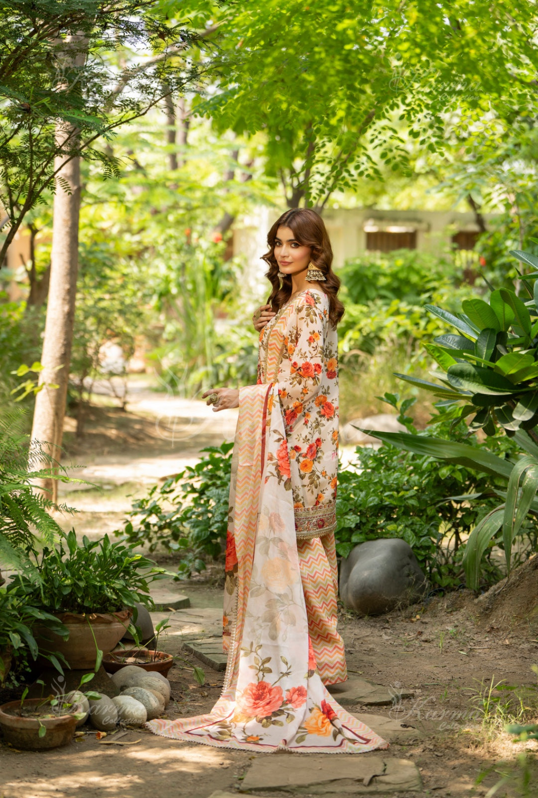 Karma Embroidered Chiffon Shirt with Matte Thread Work KNC 02