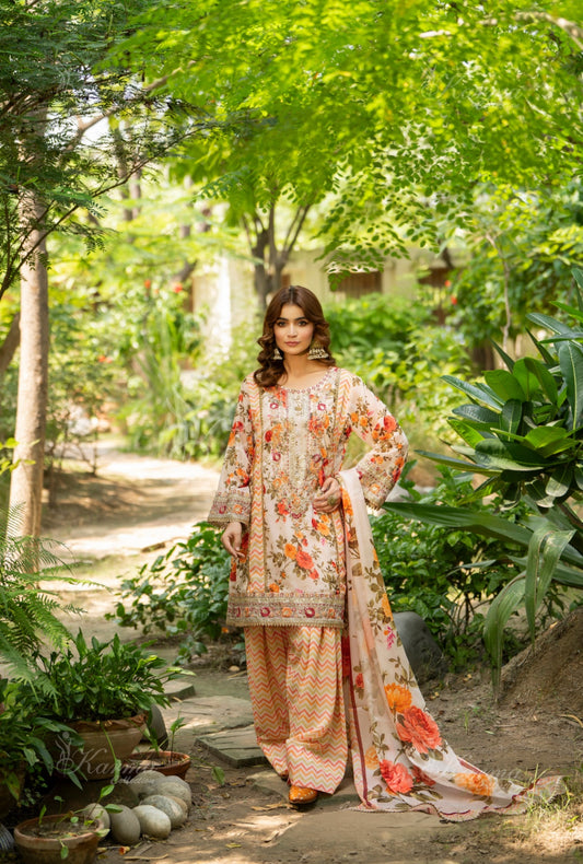Karma Embroidered Chiffon Shirt with Matte Thread Work KNC 02