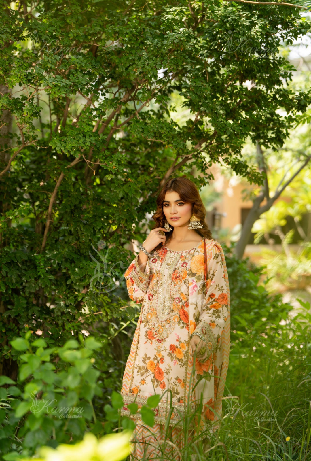 Karma Embroidered Chiffon Shirt with Matte Thread Work KNC 02